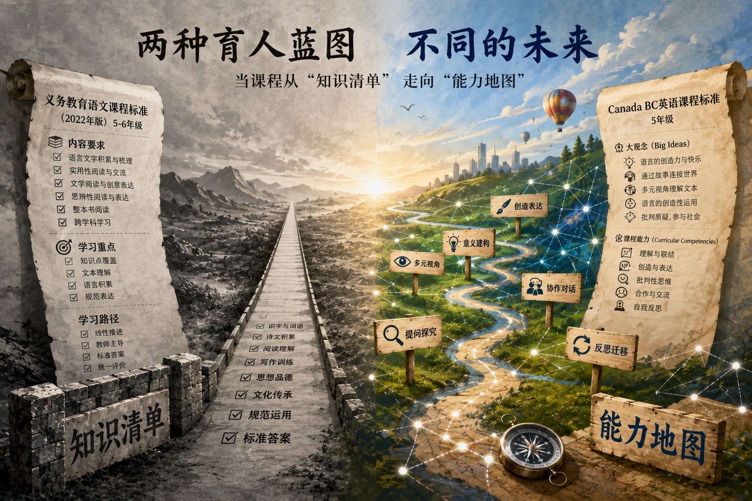 一张图，让你看见中国与顶尖教育的结构性差异 —— 深度对比：语文新课标 vs. 加拿大BC省英语课标